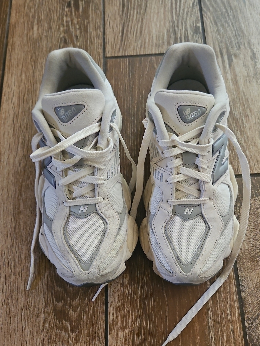 New Balance White and Light Gray 9060 Athletic Sneakers
